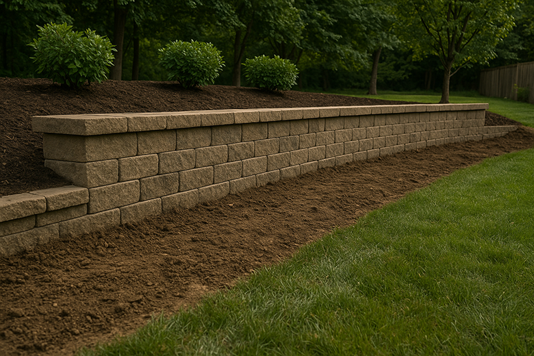 Retaining wall installation by hardscaping services in Seaford, DE.